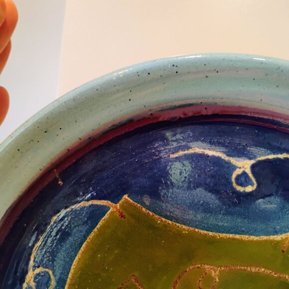 Artist Signed Pottery Comedy & Tragedy Mask Decorative Plate Wall Decor - Picture 3 of 5